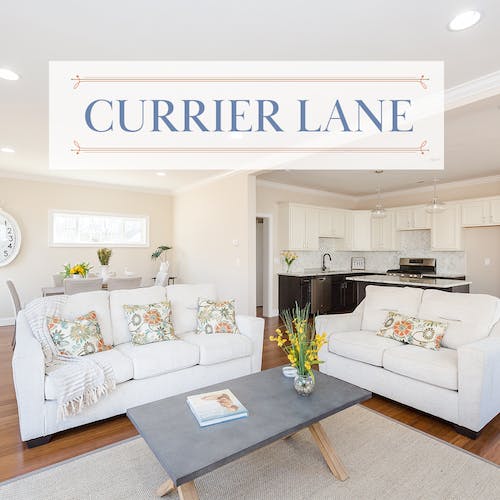 Living Room with Currier Lane Logo Overlaid>